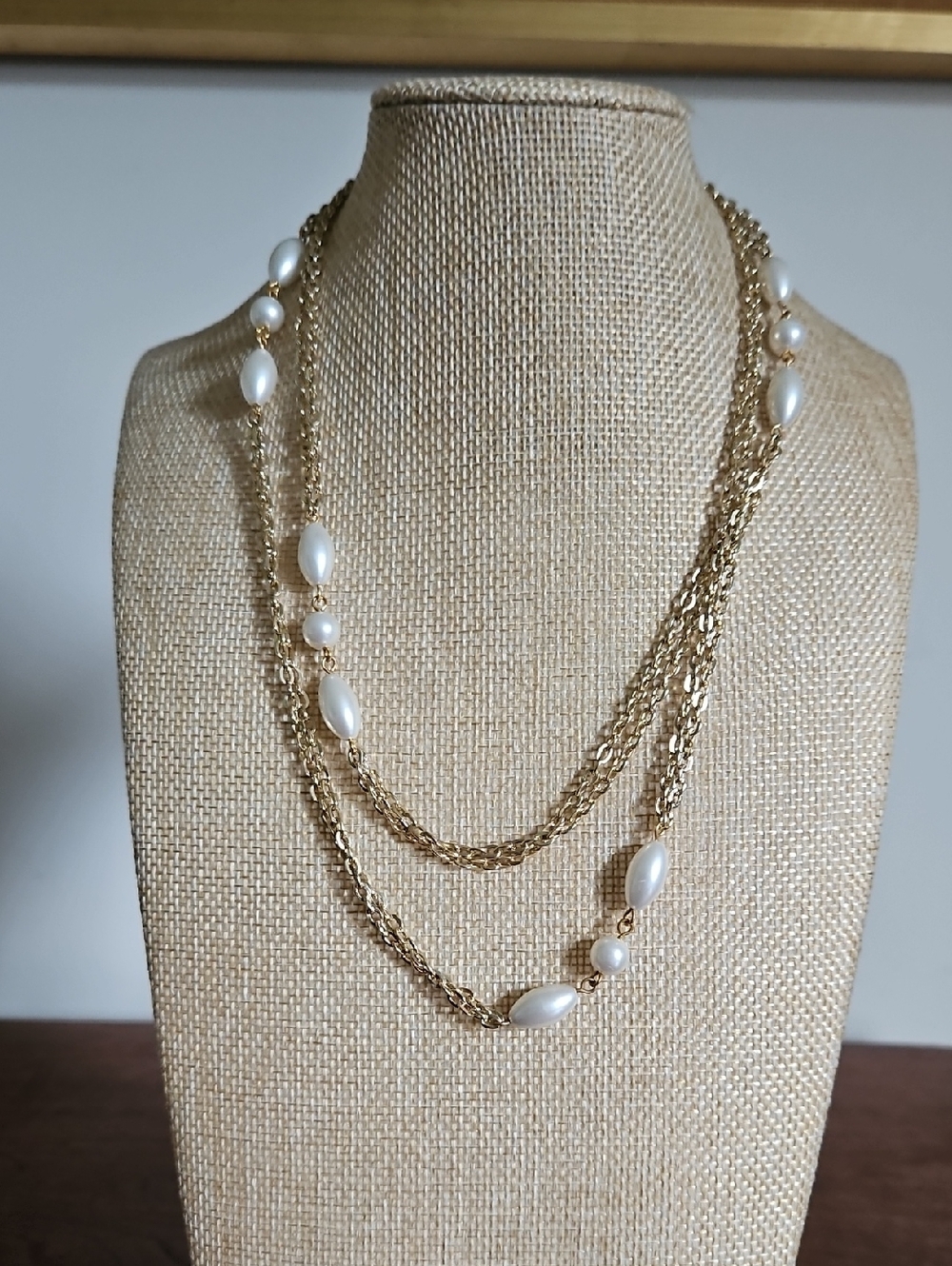 Gold-Tone Long Faux-Pearl Necklace